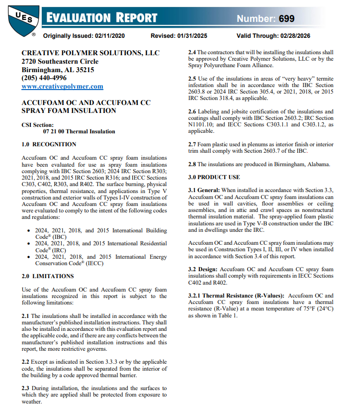 Accufoam Open Cell and Closed Cell Evaluation Report-699