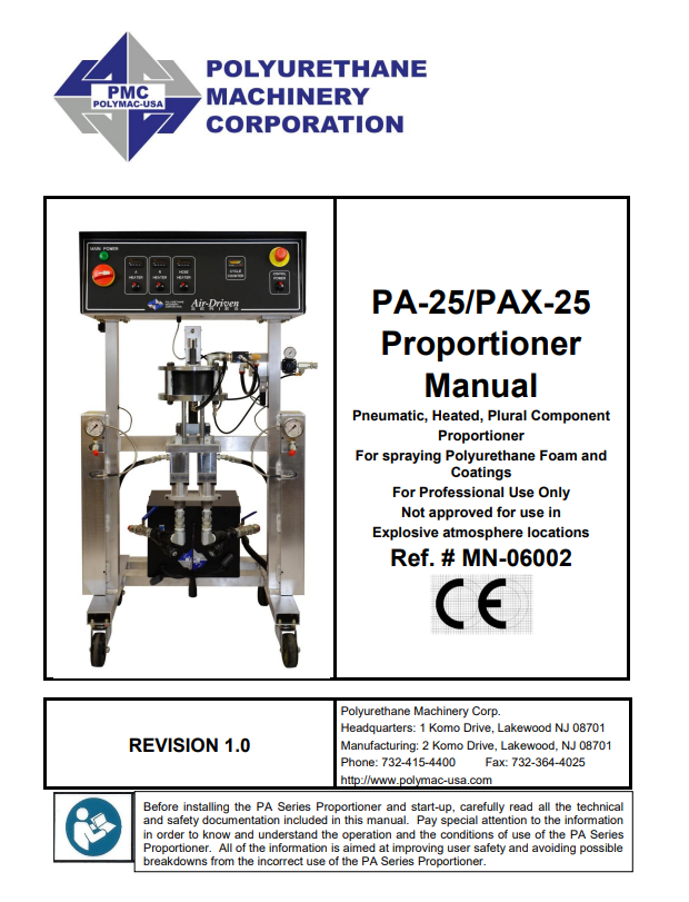 PMC PA-25/PAX-25 Proportioner Manual