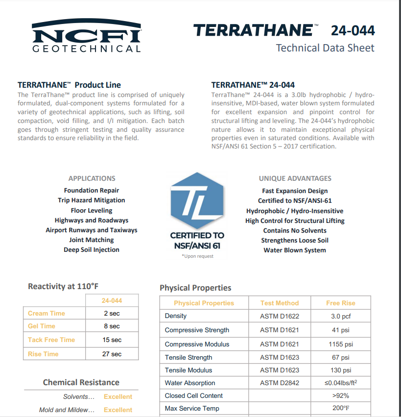 NCFI Terrathane 24-044 Technical Data Sheet (TDS)
