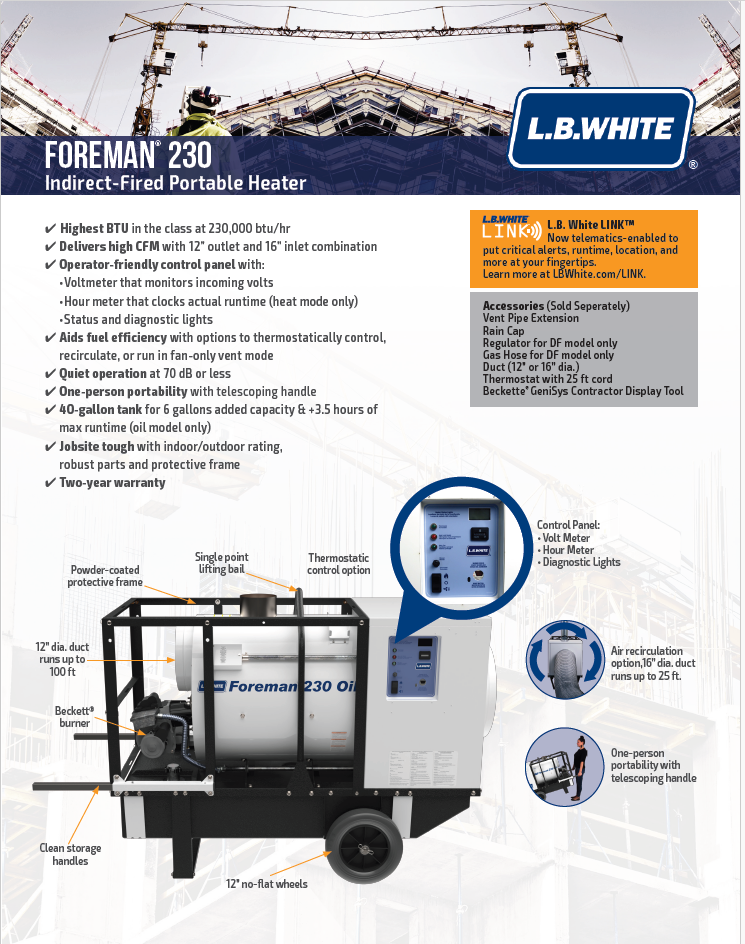 L.B. White Foreman 230 Indirect Heater Brochure