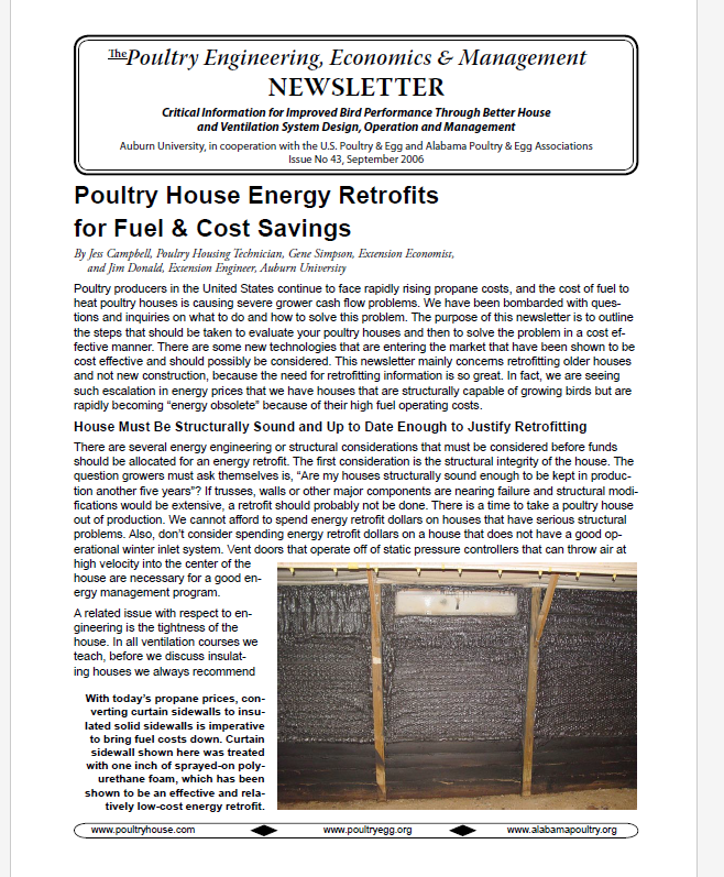 Auburn Newsletter on Spray Foam Savings in Poultry Houses