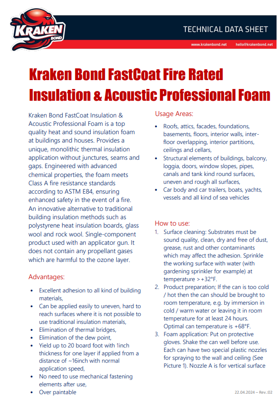Kraken Bond FastCoat Insulation Technical Data Sheet (TDS)