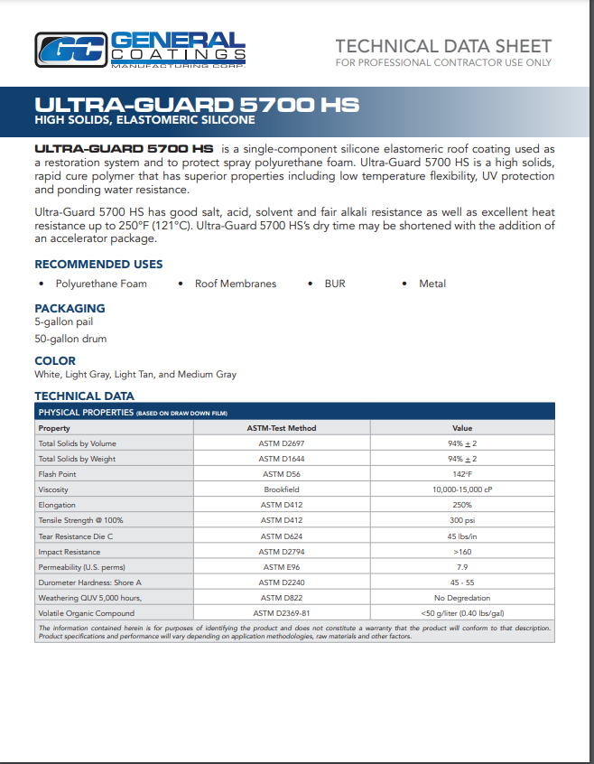 General Coatings Ultra Guard 5700 HS Technical Data Sheet (TDS)