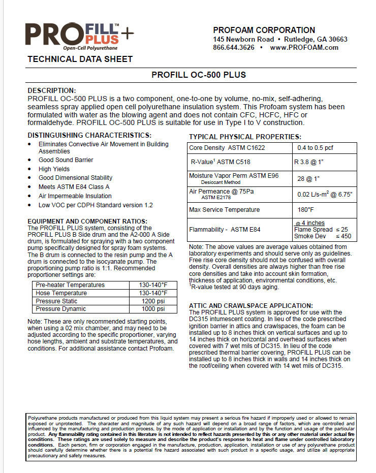 ProFill OC Plus Technical Data Sheet (TDS)