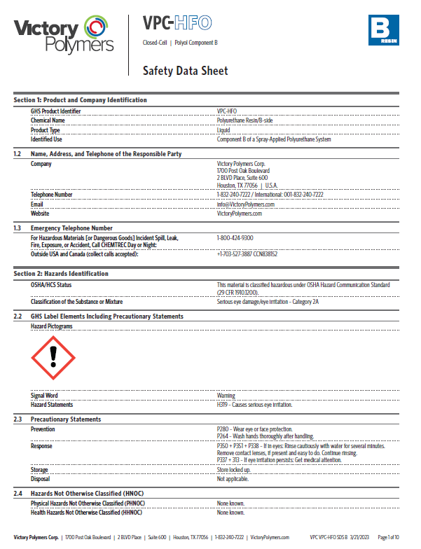 VPC HFO ISO B Side Safety Data Sheet (SDS)