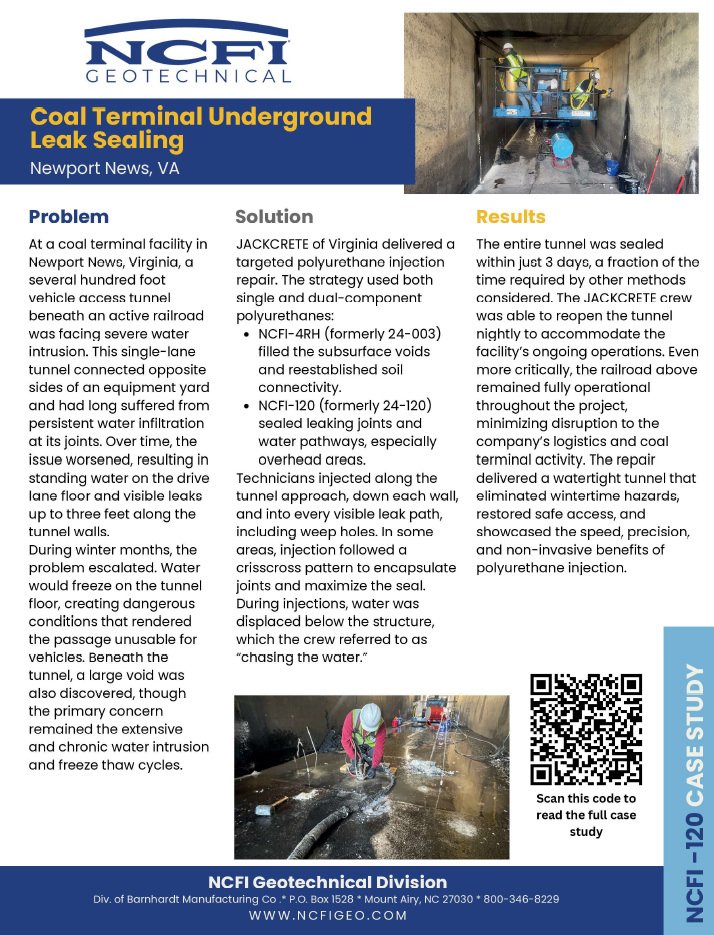 NCFI Case Study: Coal Terminal Underground Leak Sealing