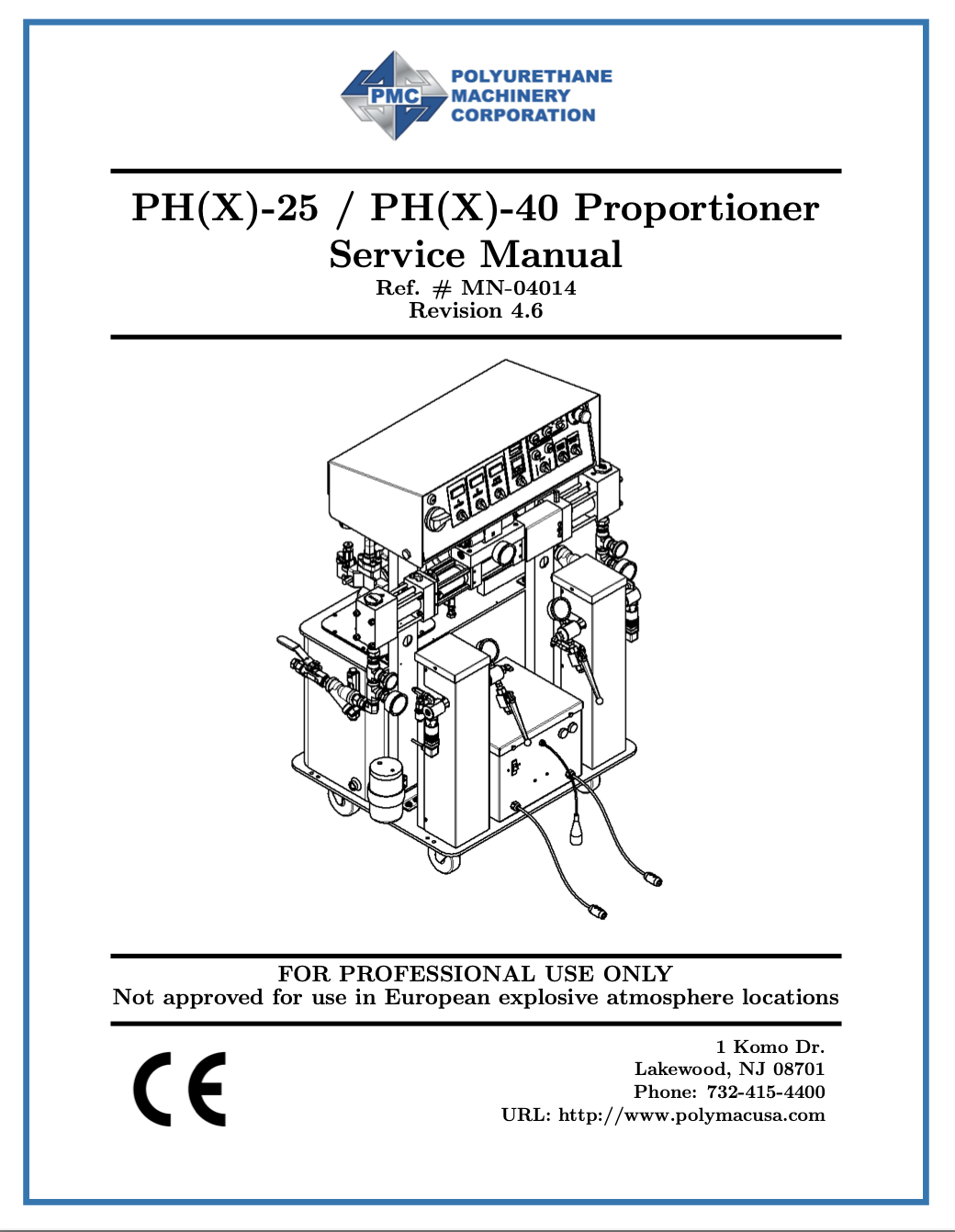 PMC PH(X)-25 / PH(X)-40 Proportioner Service-Manual #MN-04014, rev 4.6