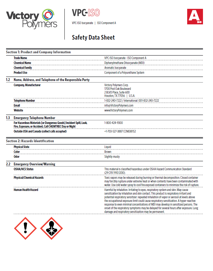 VPC HFO ISO A Side Safety Data Sheet (SDS)