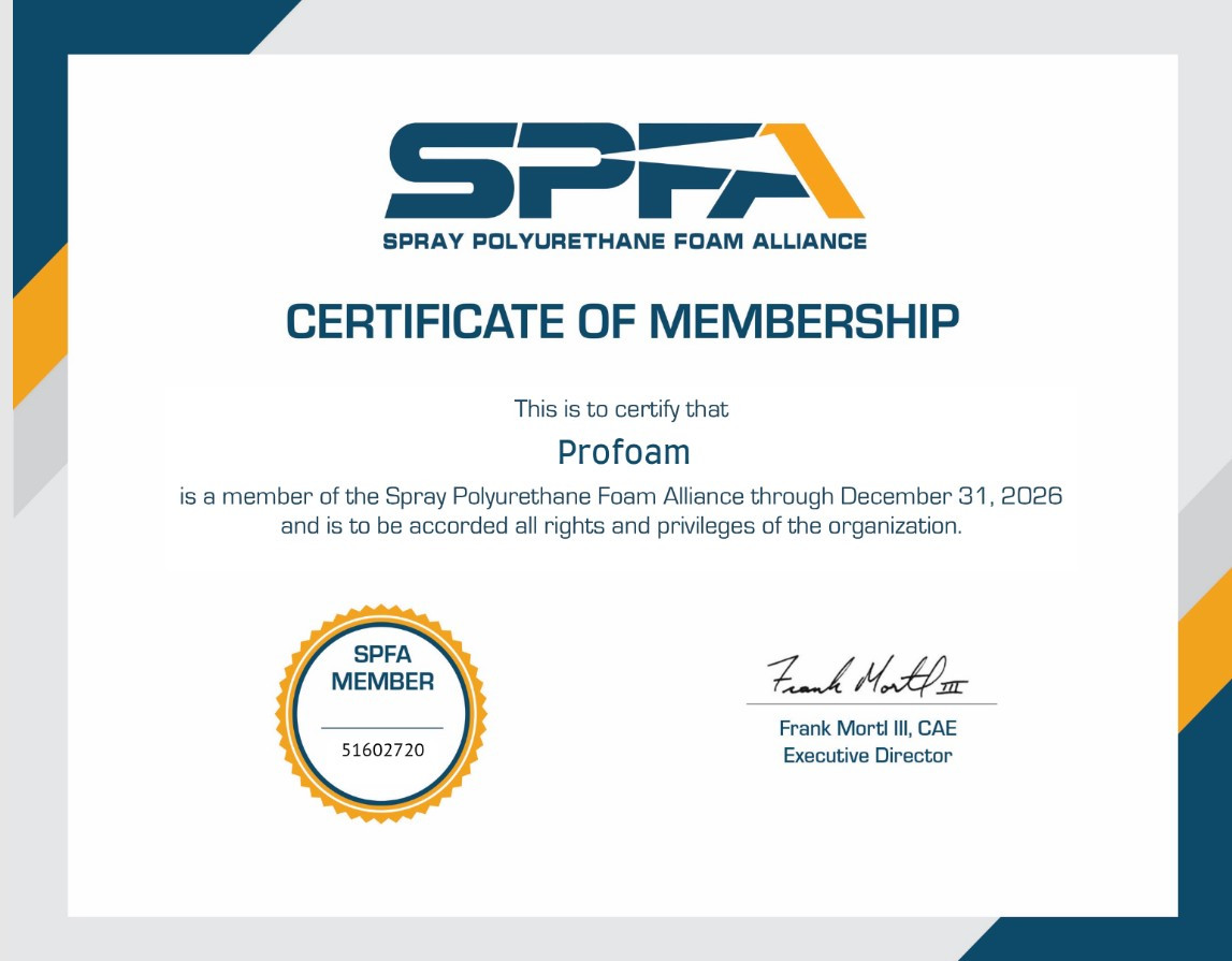 SPFA Profoam Certificate of Membership | Trusted Spray Foam Supplier