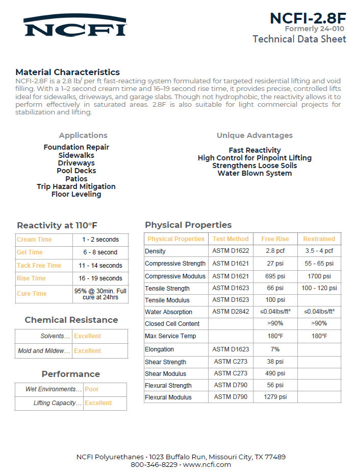 NCFI 24-010 Technical Data Sheet (TDS)