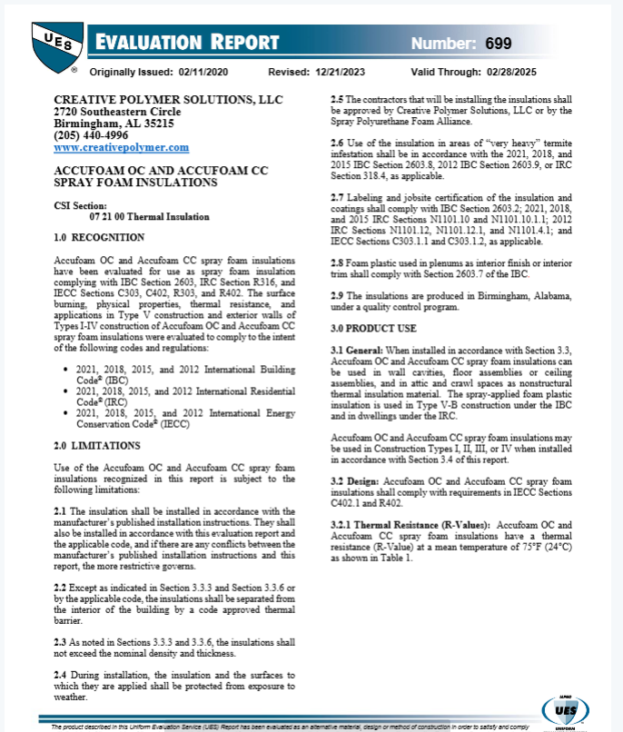 Accufoam Open Cell and Closed Cell Evaluation Report-699