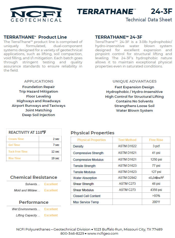 NCFI Terrathane 24-3F Technical Data Sheet (TDS)
