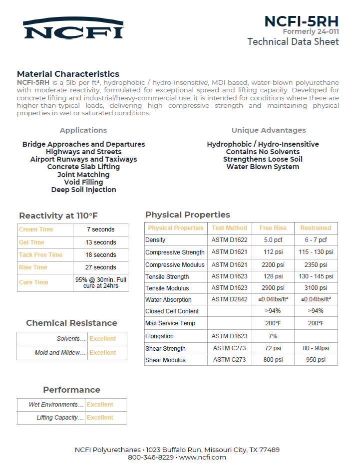 NCFI 24-011 Technical Data Sheet (TDS)