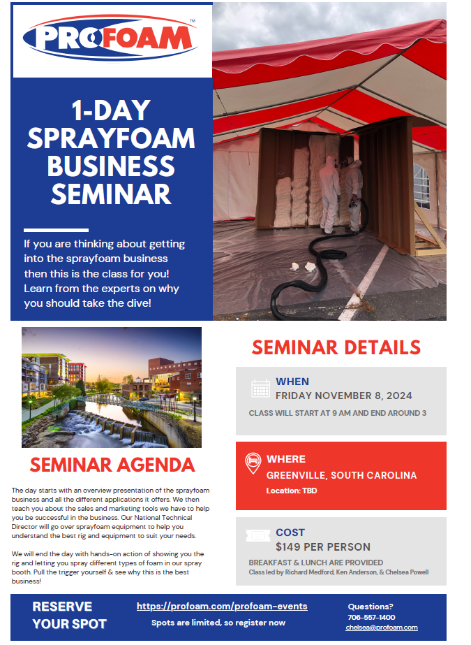 Profoam One Day Spray Foam Business Seminar-Greenville, South Carolina