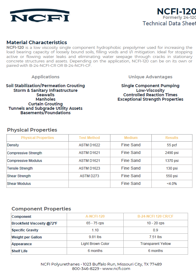 NCFI Geo Terralok 24-120 Technical Data Sheet (TDS)