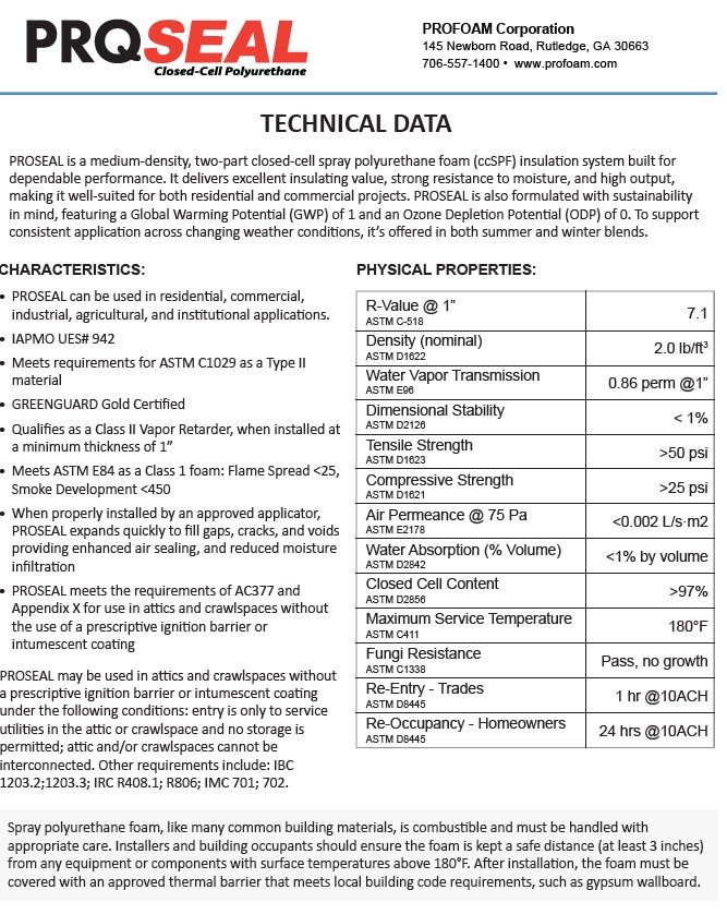 Profoam Proseal CC Technical Data Sheet (TDS)