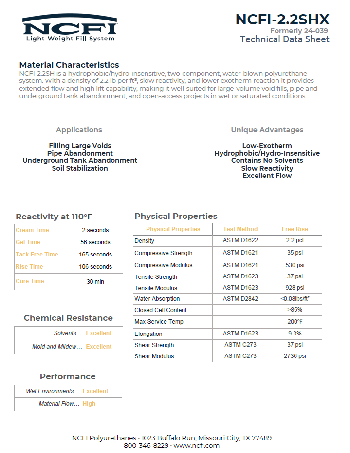 NCFI Strata-Fill 24-039 Technical Data Sheet (TDS)