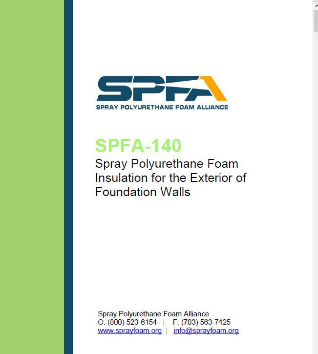 SPFA-140 Spray Polyurethane Foam Insulation for the Exterior of Foundation Walls
