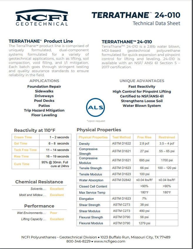 NCFI 24-010 Technical Data Sheet (TDS)