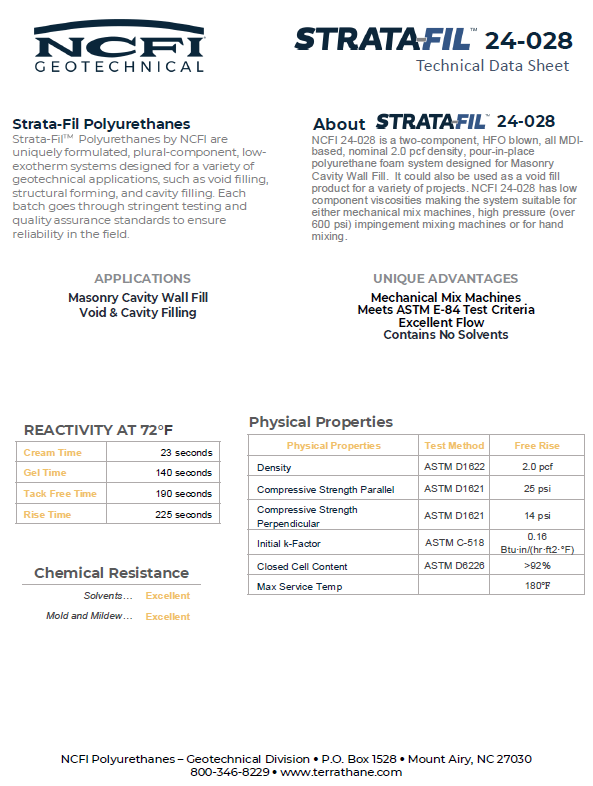 NCFI Strata-Fill 24-028 Technical Data Sheet (TDS)