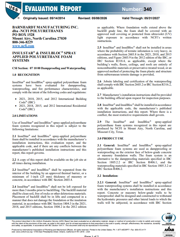 NCFI Insulstar and Insulbloc 11-037 Evaluation Report 0340