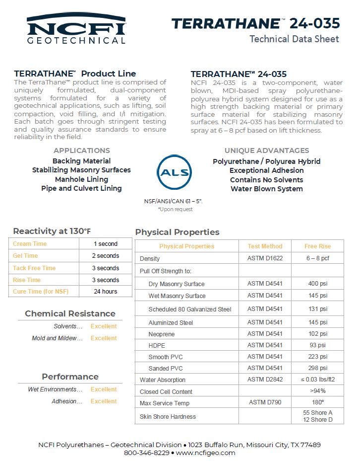 NCFI Terrathane 24-035 Technical Data Sheet (TDS)