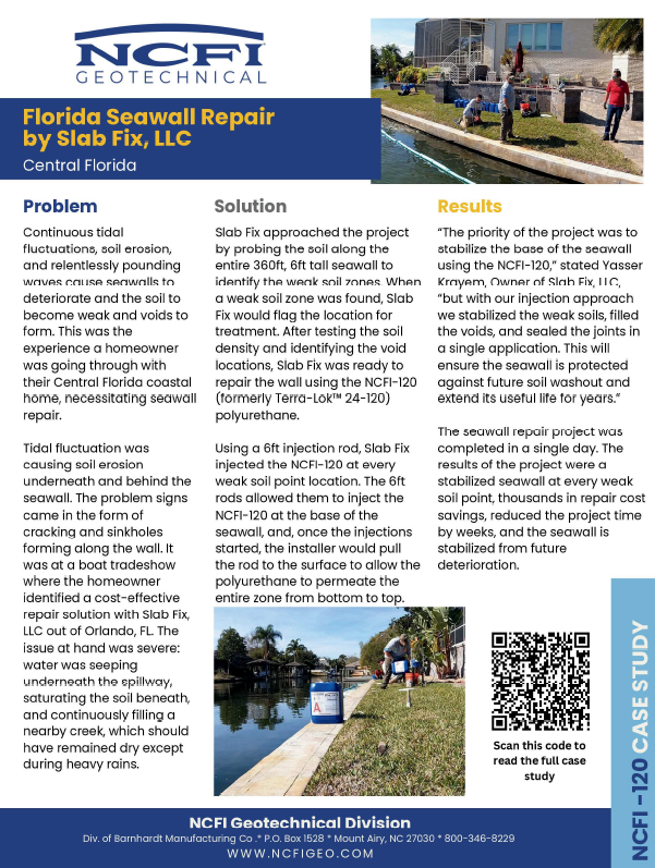 NCFI Case Study: Florida Seawall Repair By Slab Fix LLC