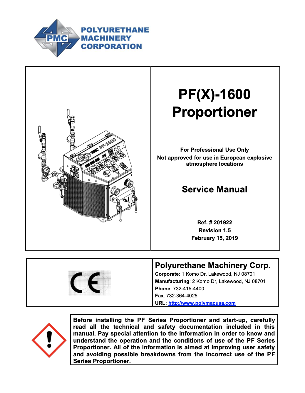 PF(X)-1600 Proportioner Service Manual, 201922