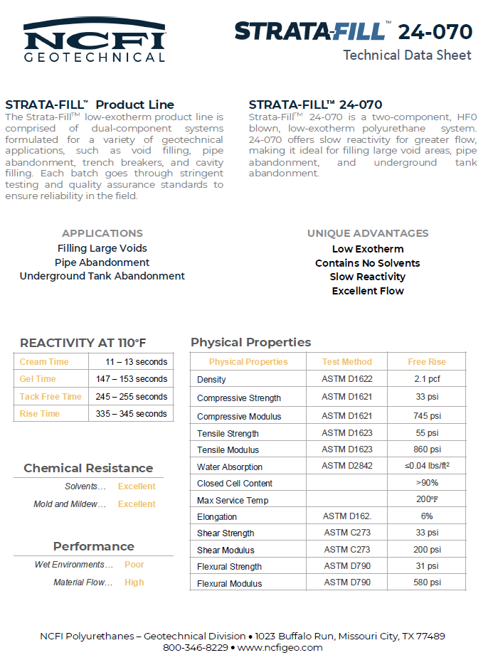 NCFI Strata-Fill 24-070 Technical Data Sheet (TDS)