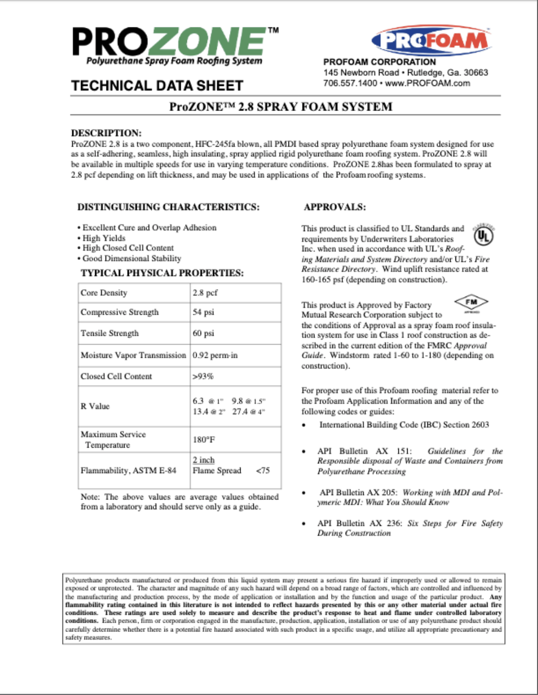 ProZone 3.0 Spray Foam Technical Data Sheet (TDS)