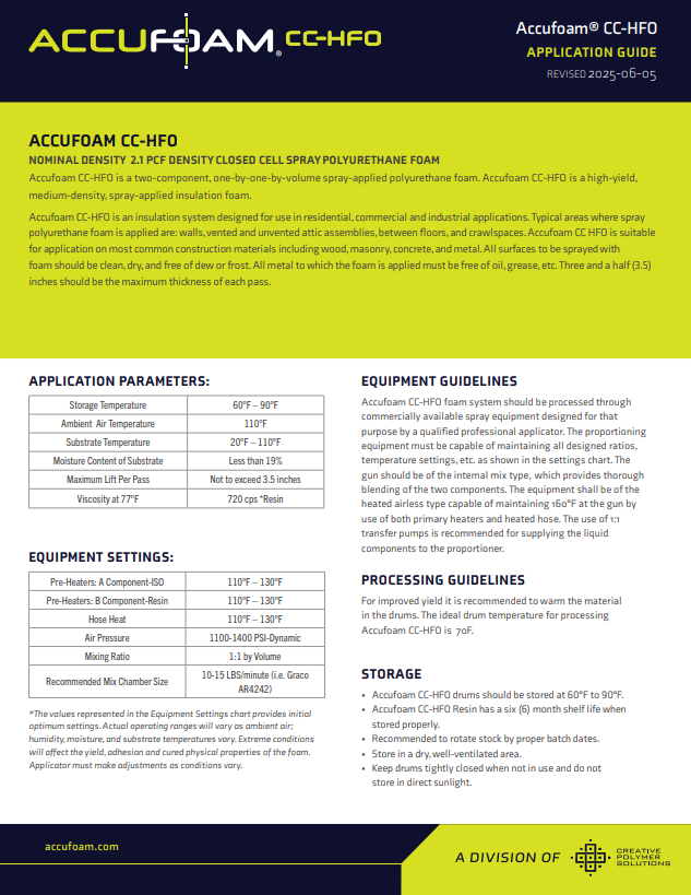 Accufoam Closed Cell HFO Application Guide