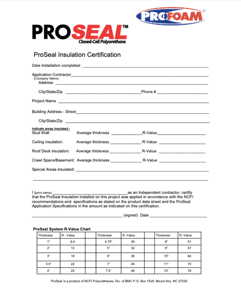 ProSeal Insulation Certification