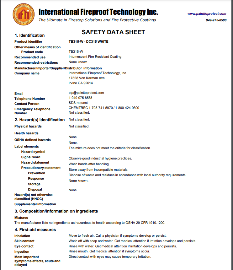 DC-315 Safety Data Sheet (SDS)