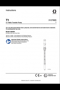Graco T1, 2:1 Ratio Transfer Pump Manual, 312766 Rev S