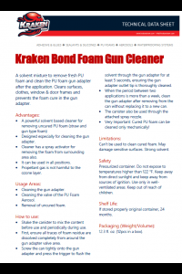 Kraken Bond Foam Gun Cleaner Technical Data Sheet (TDS)