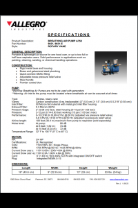 Allegro Breathing Air Pump 9821, 9821-E Specification Sheet