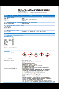 Brake Cleaner Safety Data Sheet (SDS)