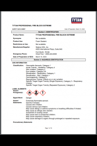 Tytan Fire Block Extreme Safety Data Sheet (SDS)