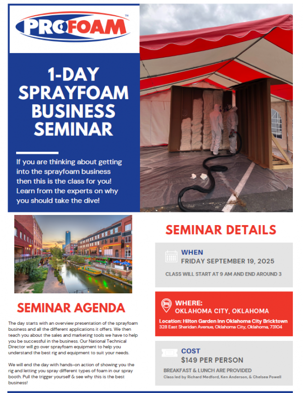 One Day Spray Foam Seminar -Oklahoma City, OK-$149 per person