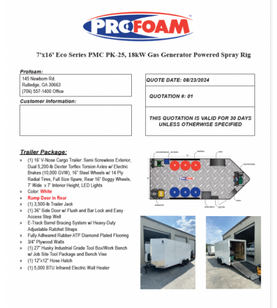 Demo 7' X 16' Eco Series PMC PK-25, 18kw Gas Generator Powered Spray Rig