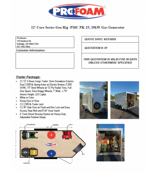 12' Core Series PMC PK-25 19kw Gas Generator Powered Geo Spray Rig