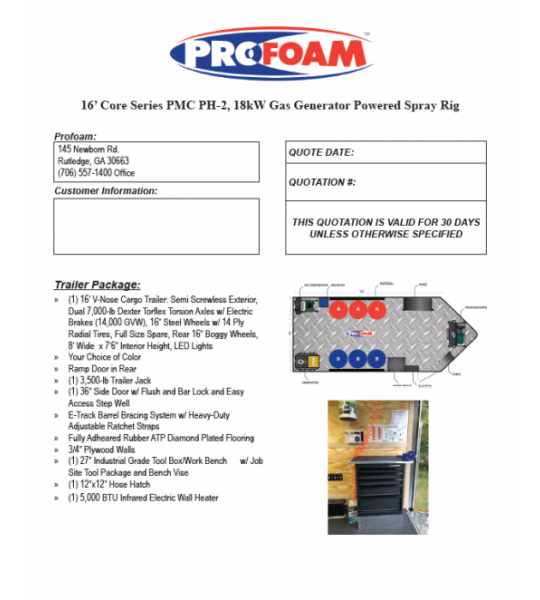 16' Core Series PMC PH-2 18kw Gas Generator Powered Spray Rig