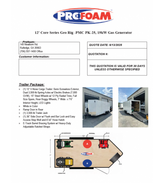 12' Core Series PMC PK-25 19kw Gas Generator Powered Geo Spray Rig