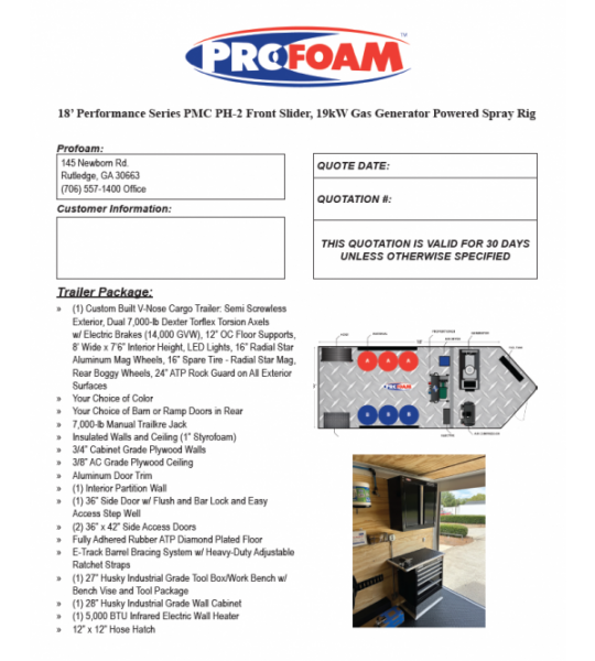 18’ Performance Series PMC PH-2 Front Slider 19kw Gas Generator Powered Spray Rig