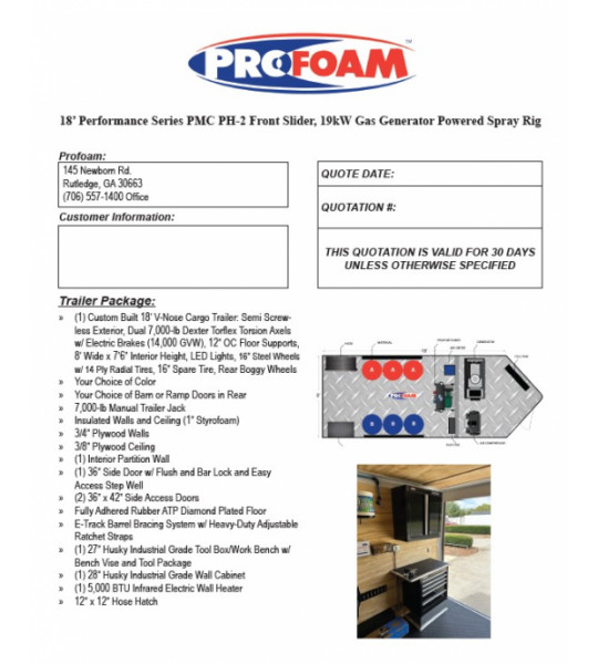 18’ Performance Series PMC PH-2 Front Slider 19kw Gas Generator Powered Spray Rig