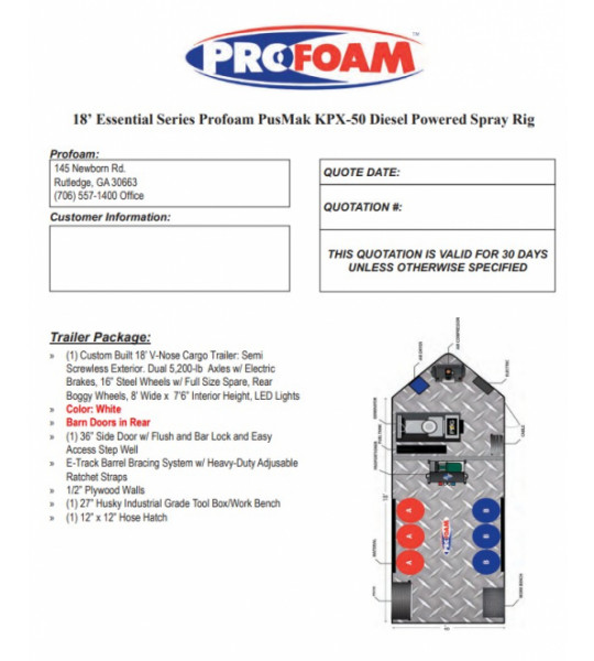 18’ Essential Series Profoam Pusmak KPX-50 Diesel Powered Spray Rig