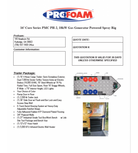 16' Core Series PMC PH-2 18kw Gas Generator Powered Spray Rig