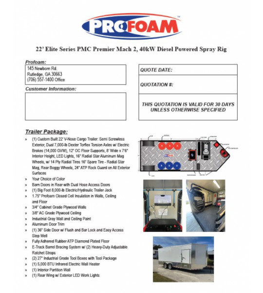 22' Elite Series PMC Premier Mach 2 40kw Diesel Powered Spray Rig